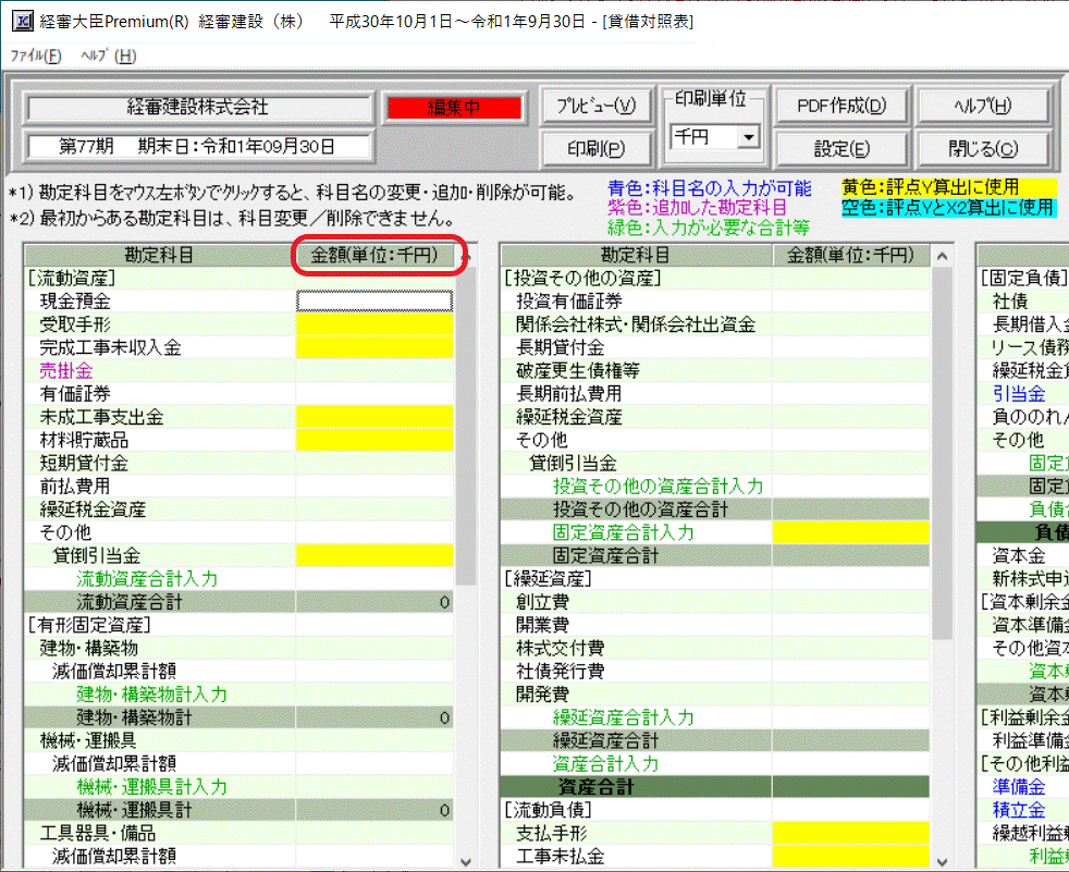 財務諸表金額入力単位