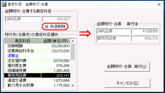 □科目削除　チェックボックス