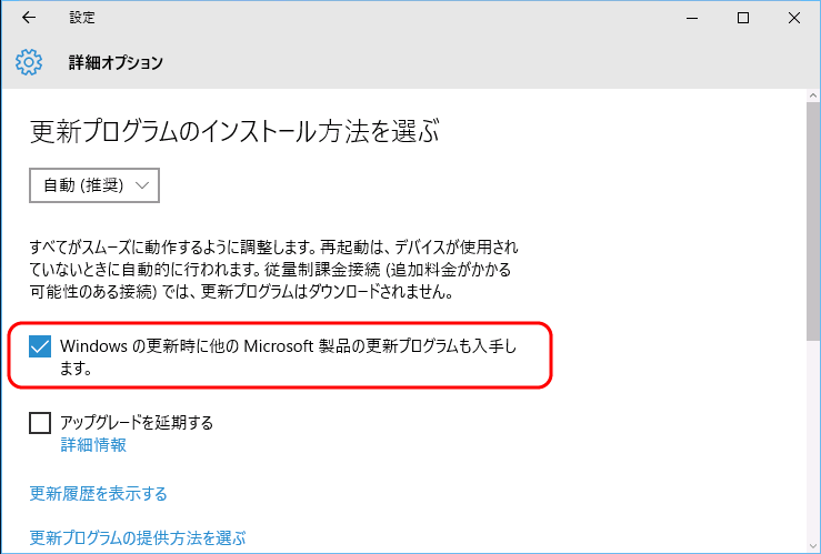 「Windows Update」詳細画面